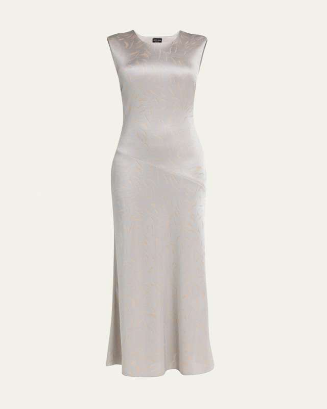 Printed Shiny Viscose Jacquard Maxi Dress